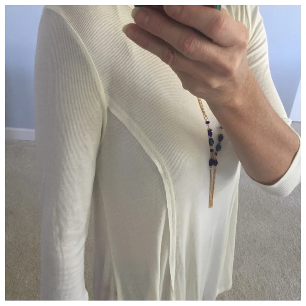 Cream Color Ribbed Tunic Top - Picture 5 of 6
